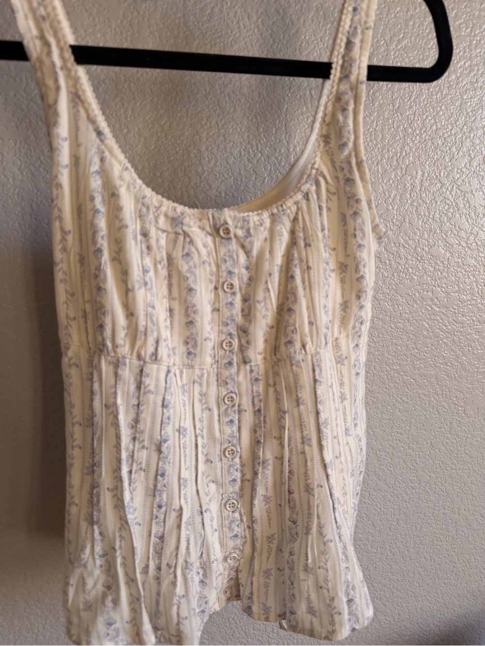 Cream Tank Top with Pale Blue Floral Print